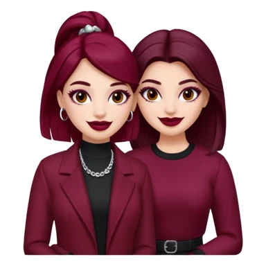 Boujy baddie best friends, fair skin, trendy heavy makeup, burgundy clothes sticker