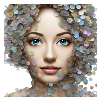 Person face portrait made entirely of holographic vinyls music discs cds and music notes sticker