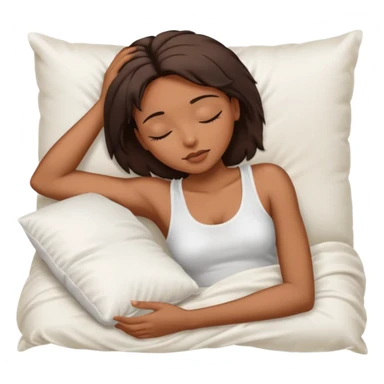 sleeping beauty african american woman with dark brown hair with a white silk pillow, she is sleeping on her side, she is wearing a white tank top sticker