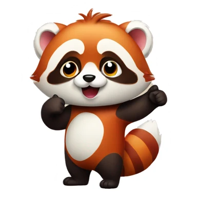 A little red panda with a cute face holds a thumbs up sticker