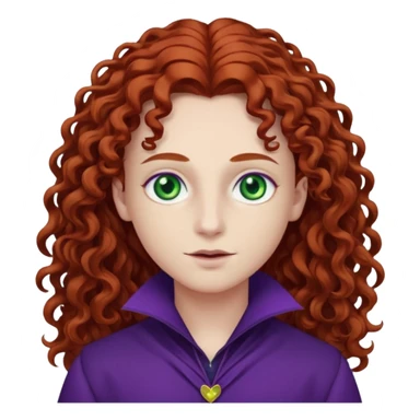 Armand with white skin, green eyes , long auburn curly hair, dark purple outfit sticker