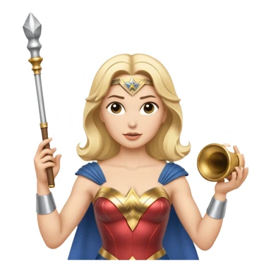 Blonde Wonder Woman holding white orchestra conductor’s baton and bell sticker