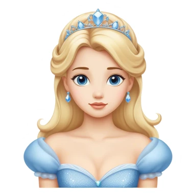 Cinematic Timeless Cinderella Portrait Emoji, rendered in a realistic, simplified vector style. Depict a classic Cinderella with delicate fair skin, beautifully styled blonde hair, and a calm, content expression, dressed in her iconic gown. The design is highlighted by a soft glowing outline and gentle, enchanting luminosity, capturing the essence of pure fairy-tale elegance. sticker