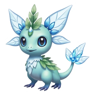 elemental icy floral ethereal glacial Axew-Rufflet-Brionne-Celebi-Pokémon-Fakémon-hybrid-creature sticker