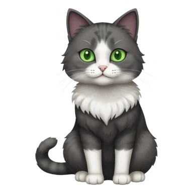 full body view of beautiful female solid dark grey cat with green eyes, white toes and white patch on chest sticker