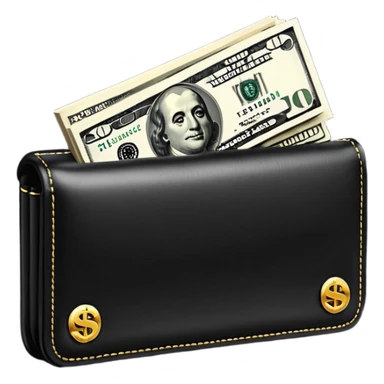 Rich emoji style black leather wallet with dollar bills, luxury money vibe, premium 3D emoji, ultra clean, high detail, no background
 sticker