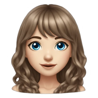 New Year's elf girl brown hair blue eyes beautiful nose bangs loose hair with long hair realistic sticker