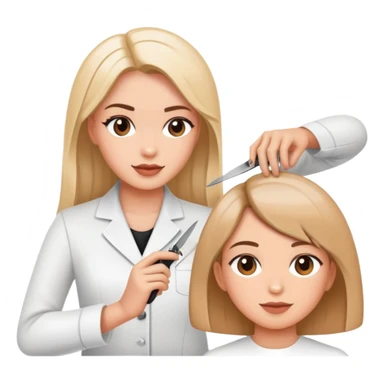 beauty salon instructor teaching a student how to cut hair sticker