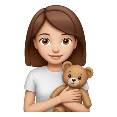 A Girl with Brown hair and Brown eyes with a t-shirt White. The t-shirt have dels a Teddy bearthe Gor have White skins and she is smiling sticker