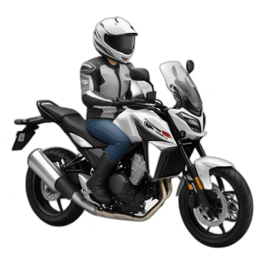Conduciendo Honda cb500x con casco y chaqueta gris y blanco sticker