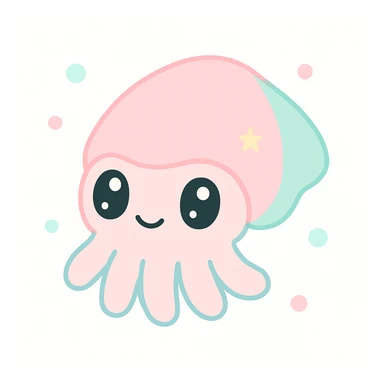 cute cuttlefish, soft rounded features, big eyes, pastel colors sticker