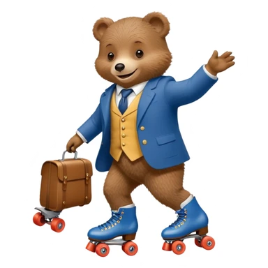 Paddington bear wearing a suit with roller skates on his hands sticker
