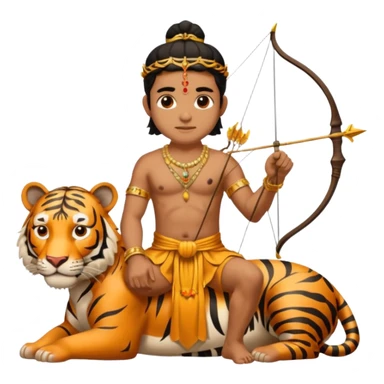 Ayyappa sitting on tiger with bow and arrow and wearing a gold and king dress sticker