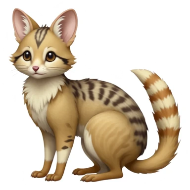 Greyish brownish beige ginger, soft realistic romantic vintage antique divine beautiful elegant pretty precious cute young youthful  Fakémon-Pokémon-opossum-feline-mouse-serval-caracal-chinchilla-Minccino-Cinccino-Meowstic-rodent-hybrid-creature with a tufted tail (full body) sticker