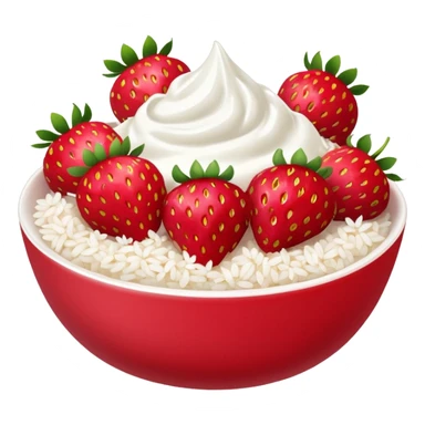 A bowl of strawberries with rice flakes and yogurt. sticker