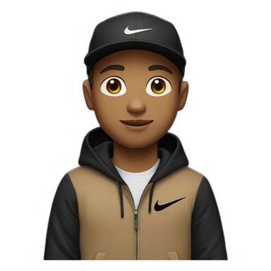light brown boy with hair until his ears wearing a black nike cap and nike hoodie and black pants sticker