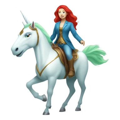 [(a light green Amazon alien woman with red hair with blue eyes) on a (four-legged white unicorn)] sticker
