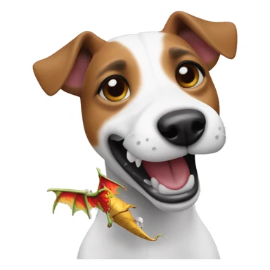 make a jack russell dog with a dragon toy in its teeth sticker