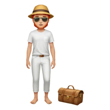 Chico moreno, joven ojos verdes,vestid camisa pantalón blancosplaya cuerpo entero, pelirrojo sticker