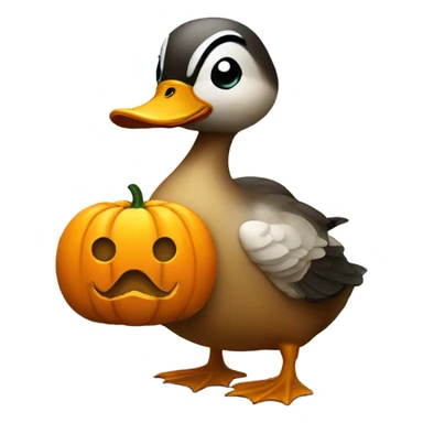 Duck holding pumpkin sticker