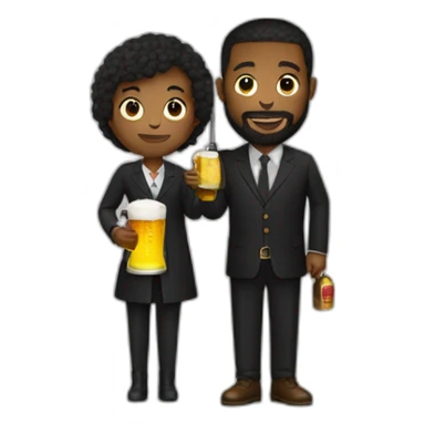 black and a little bearded man holding a beer and a black umbrella sticker