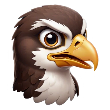 Cinematic Comical Falcon Portrait Emoji, Head tilted dramatically with an exaggeratedly shocked expression, featuring a sharply defined beak and wide, comically expressive eyes full of playful disbelief, Simplified yet hilariously expressive features, highly detailed, glowing with a slightly sassy glow, high shine, dramatic yet playful, stylized with an air of cheeky aerial mischief, soft glowing outline, capturing the essence of a meme-worthy falcon that looks ready to side-eye its way into viral fame! sticker