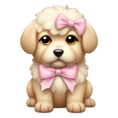 pouty fluffy fat pale tan puppy with pale pink bow sticker
