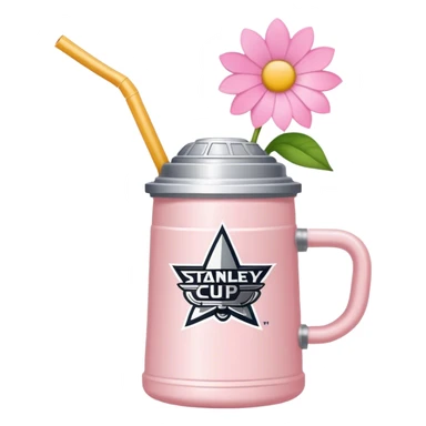A light pink Stanley cup with a flower on top of the straw sticker