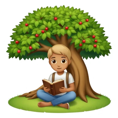person sitting under a tree with an open book sticker