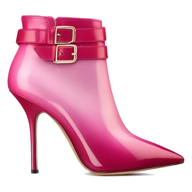 Hyper Realistic isolated top view of a pair of raspberry color to light pink ombre Jimmy Choo stiletto ankle bootie boots.  sticker