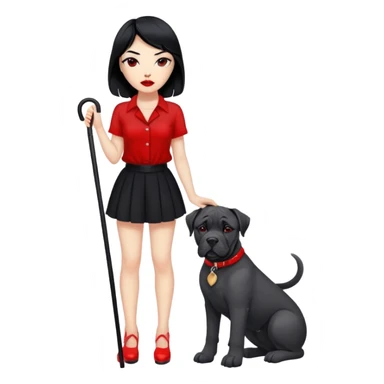 Fashionable girl with black hair and red lips with a Cane Corso dog sticker