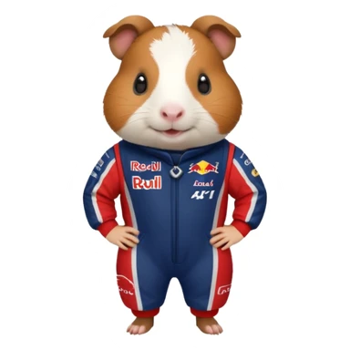 guinea pig wearing a Red Bull Formula 1 racing suit sticker