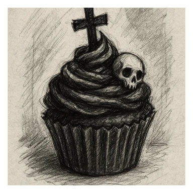 gothic cupcake, pencil sketch style sticker