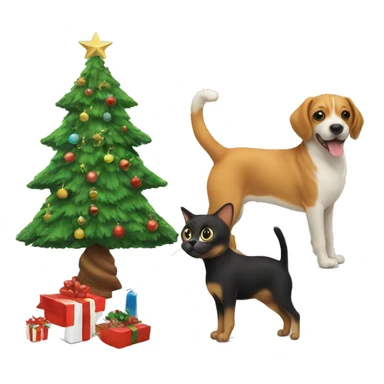 Cat and dog Christmas tree sticker