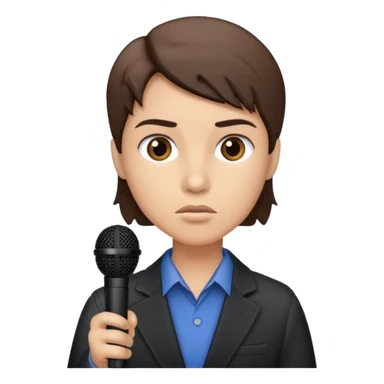 a journalist with a microphone sticker