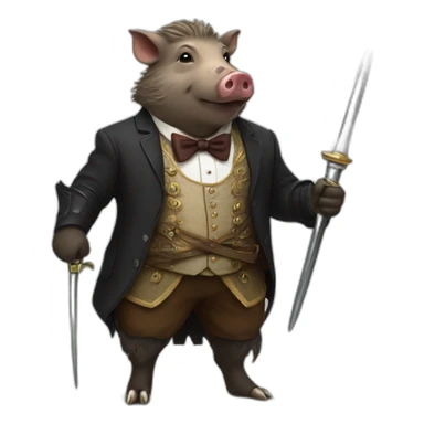 well dressed boar with sabers sticker