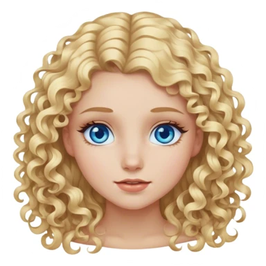 A blonde haired girl with blue eyes and long lashes and curly hair sticker