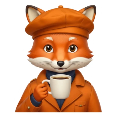 Fox in beret holding coffee cup sticker