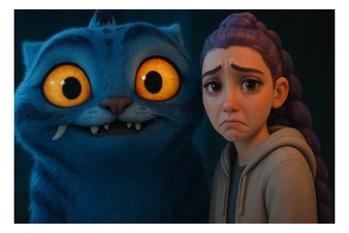 Change the girl's expression to sad with teary eyes and a downturned mouth, keep the style and character the same, only modify her eyes and mouth. sticker