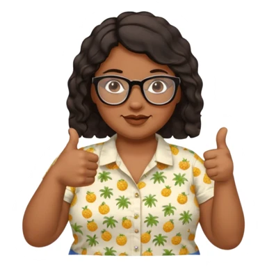 make a fat brown female biology teacher with glasses giving a thumbs up with short black hair wavy remove the doctor outfit and put on a regular summer looking shirt sticker
