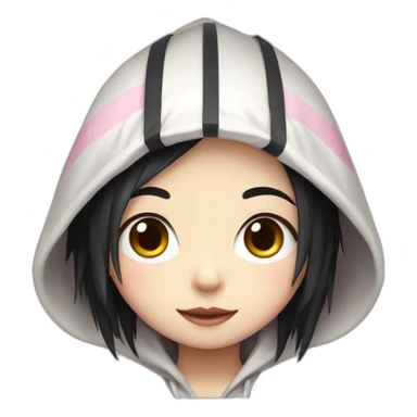Japanese boy, with cute black hair and with a bone hairclip wearing a white hoodie with pink stripes sticker