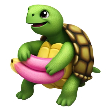 Turtle eating a pink banana sticker