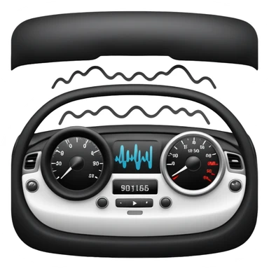 Car dashboard with sound waves showing squeaks and rattles sticker