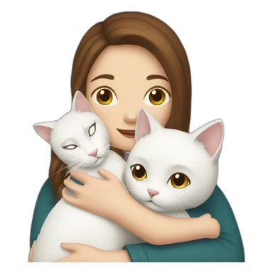 a brown haired white woman hugging white cat sticker