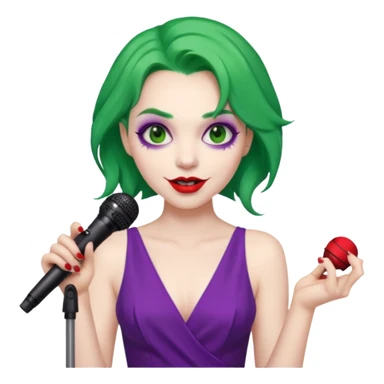 female joker with dress, microphone, singing sticker