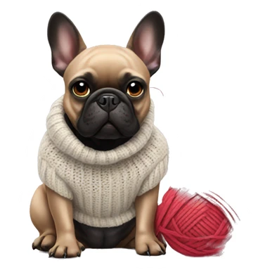 Black French bulldog knitting a sweater sticker