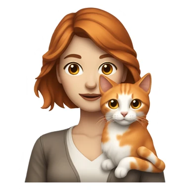 Woman with fair skin and long brown hair holding white and orange cat sticker
