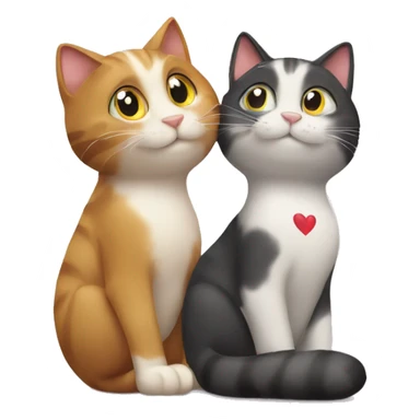 two cats sitting with their tails that make a heart sticker