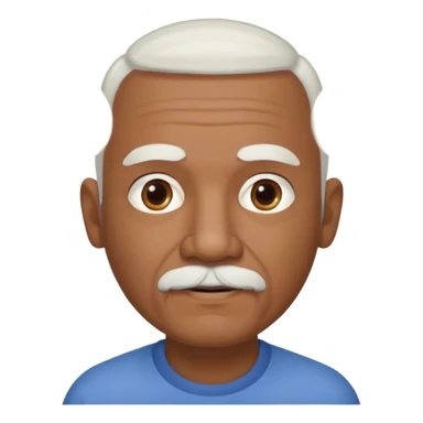An elderly man emoji with medium-dark skin tone, short neatly trimmed white hair around the sides and back of his head, a bald top, and well-groomed facial hair — a small white mustache paired with a short rounded white goatee that frames his mouth. sticker
