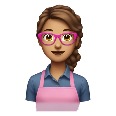 girl with brown hair and pink glasses baking  sticker